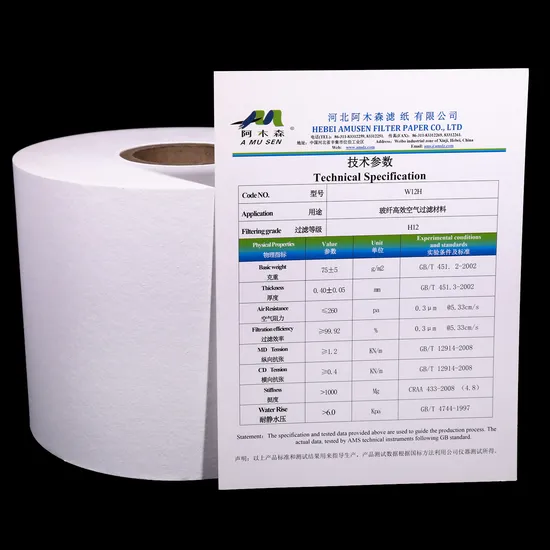 99.97% H13 High Efficiency Fiberglass Air Filter Paper HEPA Filter Paper 
